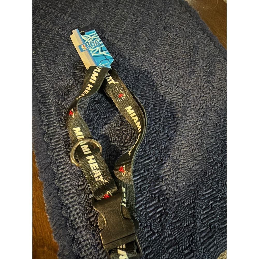 NBA Miami Heat Adjustable Dog Collar Black 1 Inch Webbing Large